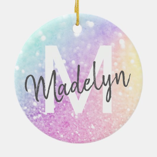 Glam Iridescent Glitter Persoonlijk Kleurrijk Keramisch Ornament (Achterkant)