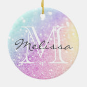 Glam Iridescent Glitter Persoonlijk Kleurrijk Keramisch Ornament (Achterkant)