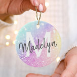 Glam Iridescent Glitter Persoonlijk Kleurrijk Keramisch Ornament<br><div class="desc">U kunt dit elegante kleurrijke bokglitterpatroon eenvoudig personaliseren met uw eigen naam en/of monogram.</div>