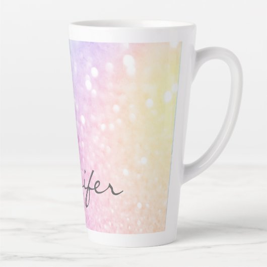 Glam Iridescent Glitter Persoonlijk Kleurrijk Latte Mok (Rechts)