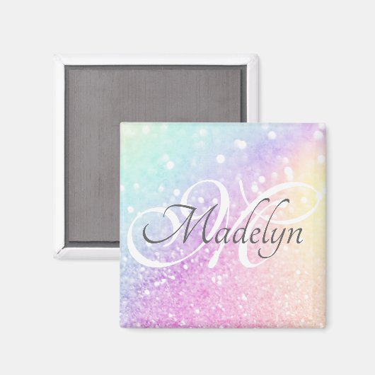 Glam Iridescent Glitter Persoonlijk Kleurrijk Magneet (Voorkant / Achterkant)