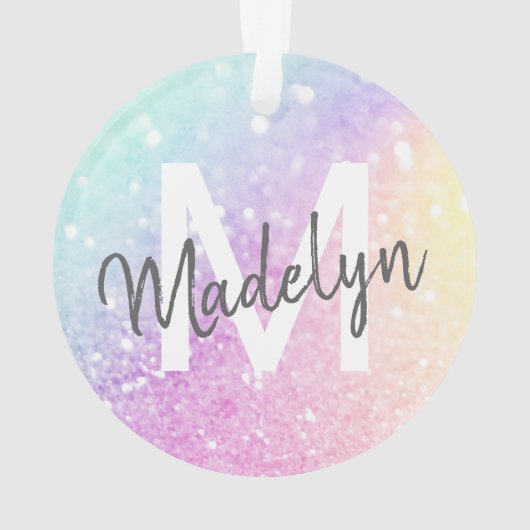 Glam Iridescent Glitter Persoonlijk Kleurrijk Ornament (achterkant)
