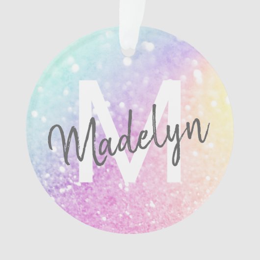 Glam Iridescent Glitter Persoonlijk Kleurrijk Ornament (voorkant)