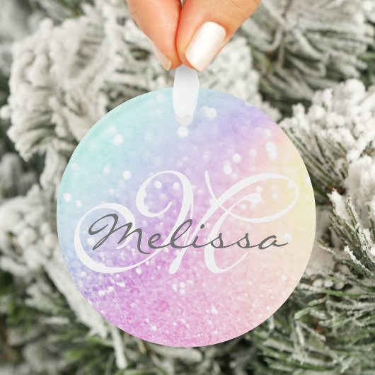 Glam Iridescent Glitter Persoonlijk Kleurrijk Ornament