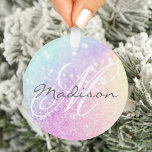 Glam Iridescent Glitter Persoonlijk Kleurrijk Ornament<br><div class="desc">U kunt dit elegante kleurrijke bokglitterpatroon eenvoudig personaliseren met uw eigen naam en/of monogram.</div>