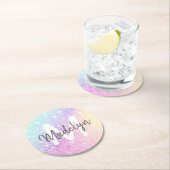 Glam Iridescent Glitter Persoonlijk Kleurrijk Ronde Kartonnen Onderzetter (Insitu)