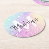 Glam Iridescent Glitter Persoonlijk Kleurrijk Ronde Kartonnen Onderzetter (Gebogen)