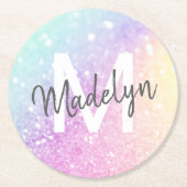 Glam Iridescent Glitter Persoonlijk Kleurrijk Ronde Kartonnen Onderzetter (Voorkant)