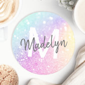 Glam Iridescent Glitter Persoonlijk Kleurrijk Ronde Kartonnen Onderzetter