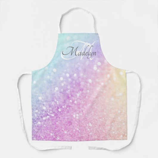 Glam Iridescent Glitter Persoonlijk Kleurrijk Schort (Voorkant)