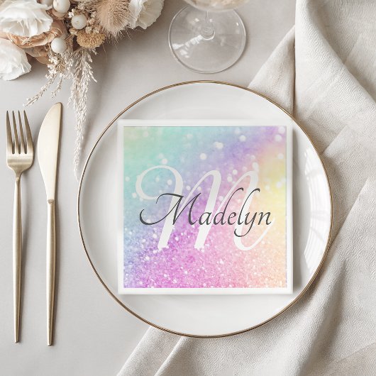 Glam Iridescent Glitter Persoonlijk Kleurrijk Servet