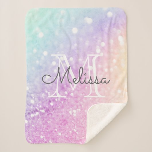 Glam Iridescent Glitter Persoonlijk Kleurrijk Sherpa Deken (Voorkant)
