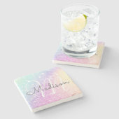 Glam Iridescent Glitter Persoonlijk Kleurrijk Stenen Onderzetter (Zijkant)