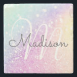 Glam Iridescent Glitter Persoonlijk Kleurrijk Stenen Onderzetter<br><div class="desc">U kunt dit elegante kleurrijke bokglitterpatroon eenvoudig personaliseren met uw eigen naam en/of monogram.</div>