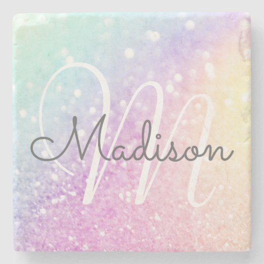 Glam Iridescent Glitter Persoonlijk Kleurrijk Stenen Onderzetter (Voorkant)