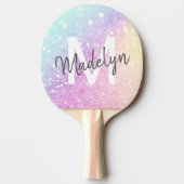 Glam Iridescent Glitter Persoonlijk Kleurrijk Tafeltennisbatje (Voorkant)
