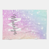Glam Iridescent Glitter Persoonlijk Kleurrijk Theedoek (Horizontaal)