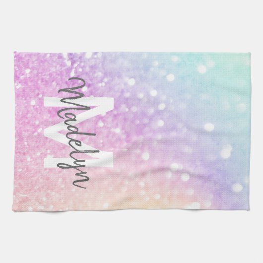 Glam Iridescent Glitter Persoonlijk Kleurrijk Theedoek (Horizontaal)