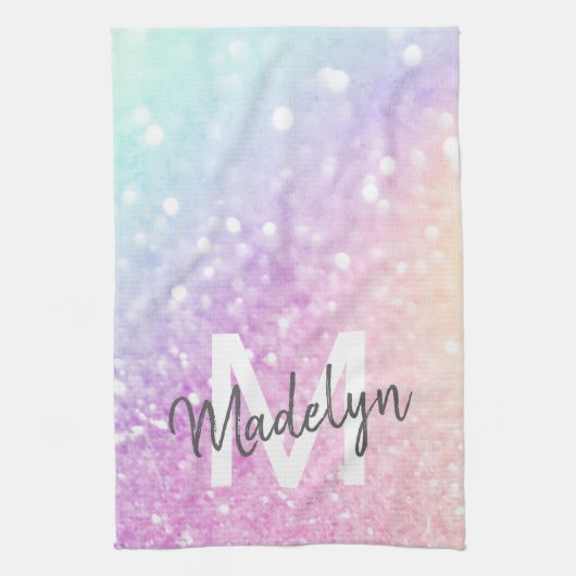 Glam Iridescent Glitter Persoonlijk Kleurrijk Theedoek (Verticaal)