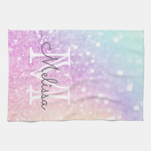 Glam Iridescent Glitter Persoonlijk Kleurrijk Theedoek (Horizontaal)