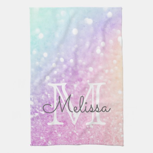 Glam Iridescent Glitter Persoonlijk Kleurrijk Theedoek (Verticaal)