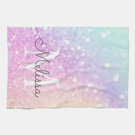 Glam Iridescent Glitter Persoonlijk Kleurrijk Theedoek (Horizontaal)