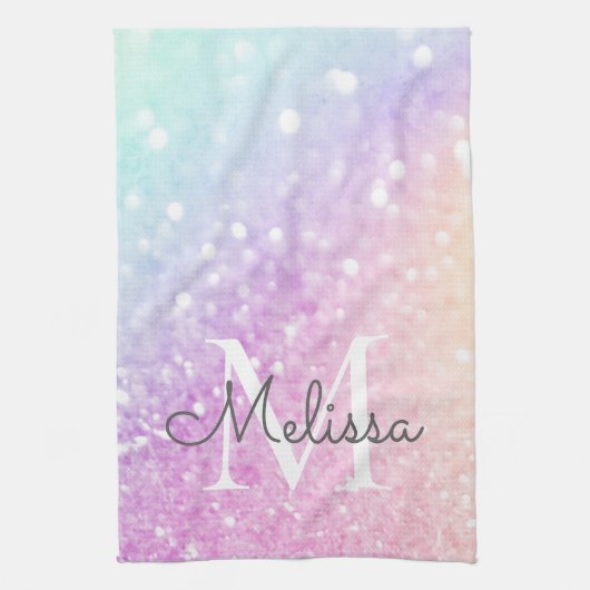 Glam Iridescent Glitter Persoonlijk Kleurrijk Theedoek (Verticaal)