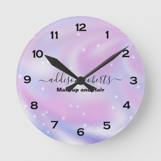 Glam Iridescent Sparkle Holographic Ronde Klok (Voorkant)
