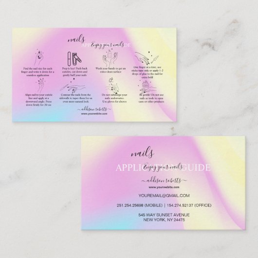 Glam Iridescent Sparkle Nails Application Guide Visitekaartje (Voorkant / Achterkant)