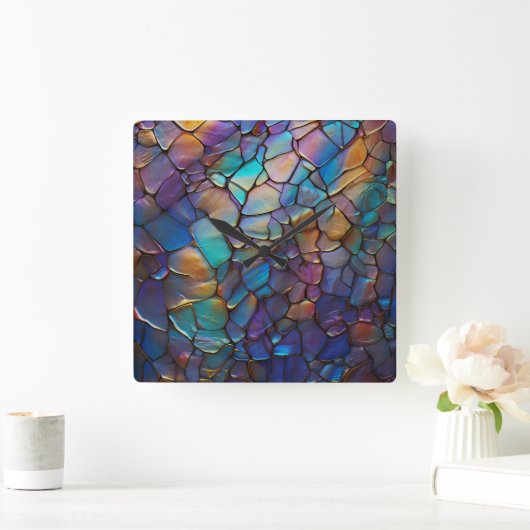Glam Iriserend Opal Edelsteen Glas in lood Vierkante Klok (Huis)
