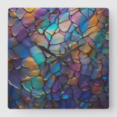 Glam Iriserend Opal Edelsteen Glas in lood Vierkante Klok (Voorkant)