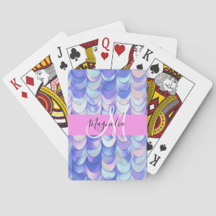 Glam iriserende blauwe zeemeermin schubben naam mo pokerkaarten