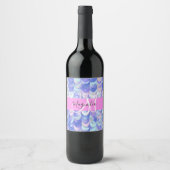 Glam iriserende blauwe zeemeermin schubben naam mo wijn etiket (Voorkant)