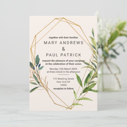 Glam Ivoor Gouden Glitter Loofwerk Terrarium Bruil Kaart (Staand voorkant)