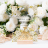 Glam Ivory Gouden Jurk Bloemen 15e Quinceañera Acryl Uitnodigingen