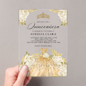 Glam Ivory Gouden Jurk Bloemen 15e Quinceañera Acryl Uitnodigingen (Insitu (Draagbaar))