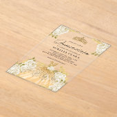 Glam Ivory Gouden Jurk Bloemen 15e Quinceañera Acryl Uitnodigingen (Laagn)