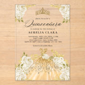 Glam Ivory Gouden Jurk Bloemen 15e Quinceañera Acryl Uitnodigingen (Voorkant)