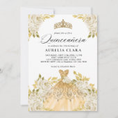 Glam Ivory Gouden Jurk Bloemen 15e Quinceañera Kaart (Voorkant)
