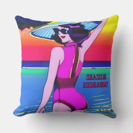 Glam jaren 1950 Bathing Girl Bewerkbare tekst Buitenkussen