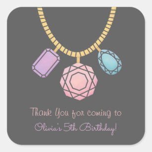 Glam Jewel Sieraden Meisjes Verjaardagsfeestje Sti Vierkante Sticker