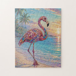 Glam Jewel Tonekleur Flamingo op Tropisch Strand Legpuzzel