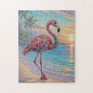Glam Jewel Tonekleur Flamingo op Tropisch Strand Legpuzzel