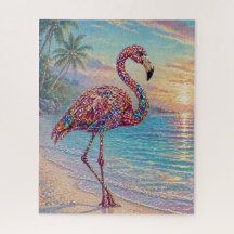 Glam Jewel Tonekleur Flamingo op Tropisch Strand