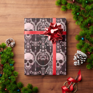 Glam Jeweled Diamonds Skulls Damask Cadeaupapier