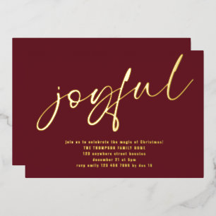 Glam Joyful Script Christmas Party Bourgondië Real Folie Uitnodiging