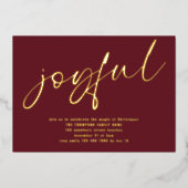 Glam Joyful Script Christmas Party Bourgondië Real Folie Uitnodiging (Voorkant)