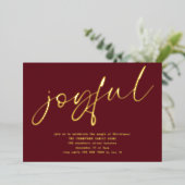 Glam Joyful Script Christmas Party Bourgondië Real Folie Uitnodiging (Staand Voorkant)