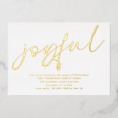 Glam Joyful Script Christmas Party Wit Echt Folie Uitnodiging (Voorkant)