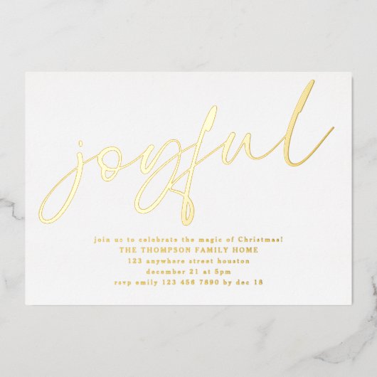 Glam Joyful Script Christmas Party Wit Echt Folie Uitnodiging (Voorkant)